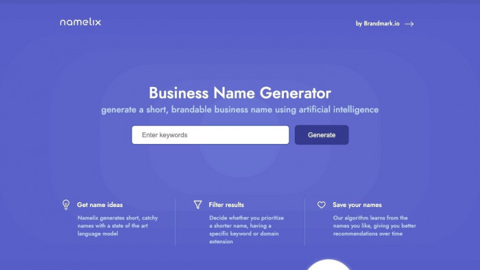 Namelix AI｜企業名・ブランド名ジェネレーター、ドメイン検索と即時ロゴ作成、長さやキーワードで絞り込み | AiTing AI