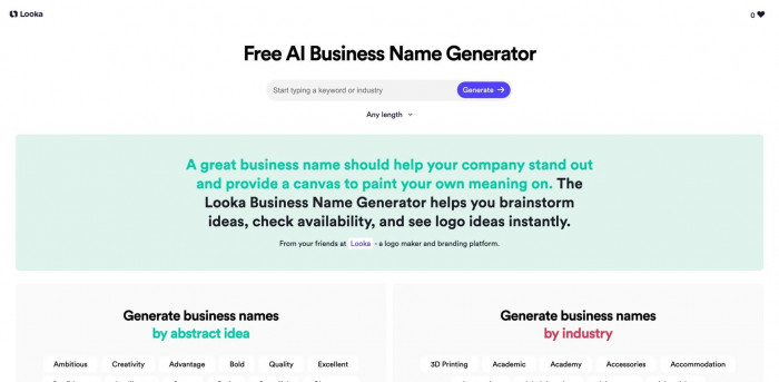 Looka Business Name Generator Review (2026): AI Business Name Generation